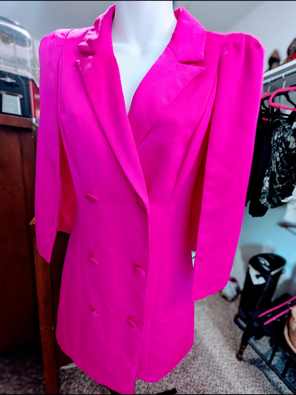 Adelyn Rae Vibrant Pink Double-Breasted Midi Blazer Dress